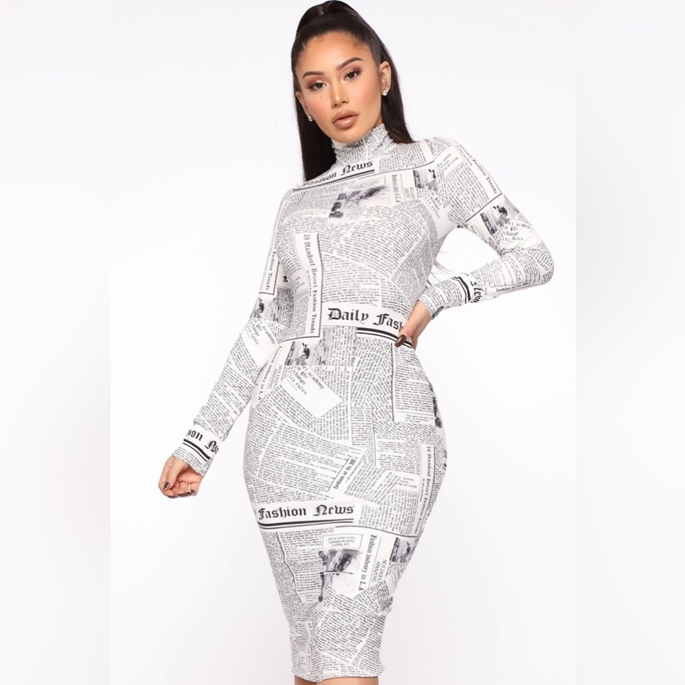 On the Front Page Newspaper Bodycon Dress L FashionNova